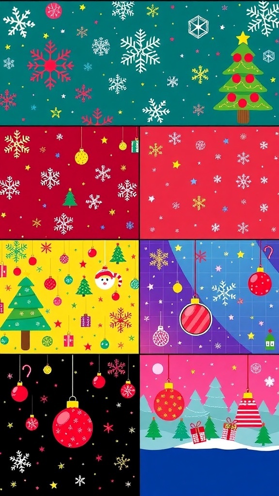 Y2K Inspired Christmas Wallpaper for iPad A selection of Y2K Christmas wallpapers for iPad with colorful retro designs.